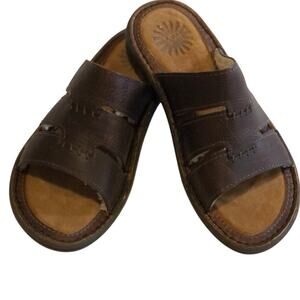 Ugg Mens Osprey Size 7 Sandal Slide Brown Leather Sheepskin Sherpa Lined Casual